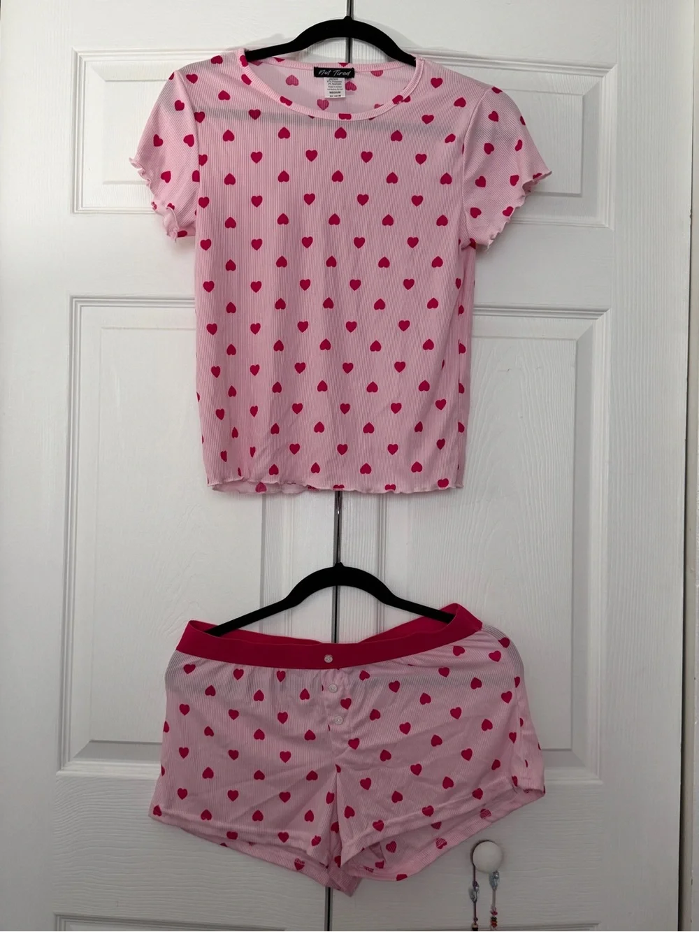 Pink Heart Print Kids Pajama Set - Pink Hearts